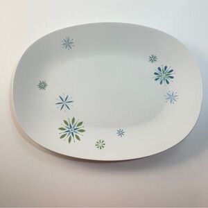 Rare! VTG Sango Fine China Serving Platter Atomic Starburst Blue & Green 1960s